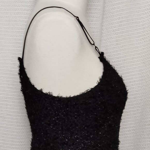Serious | fuzzy sparkly black mini dress | adjustable strap - Picture 13 of 16